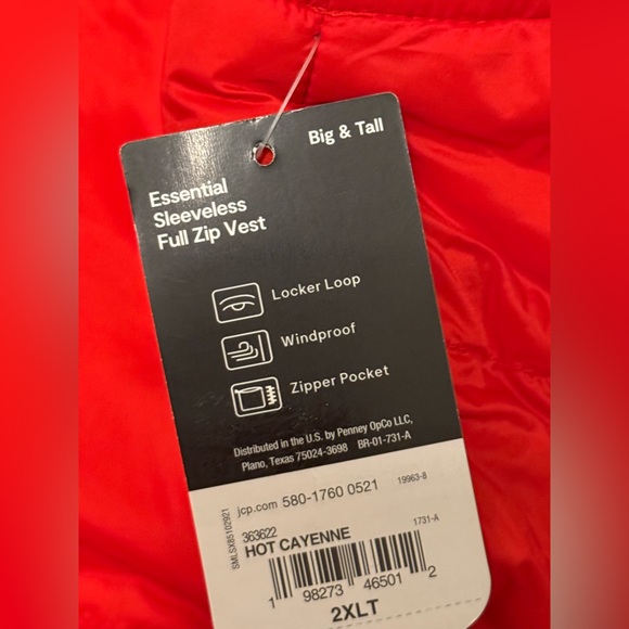 Xersion Mens 2XLT Big and Tall Red Puffer Vest Full Zip NWT - Picture 5 of 5